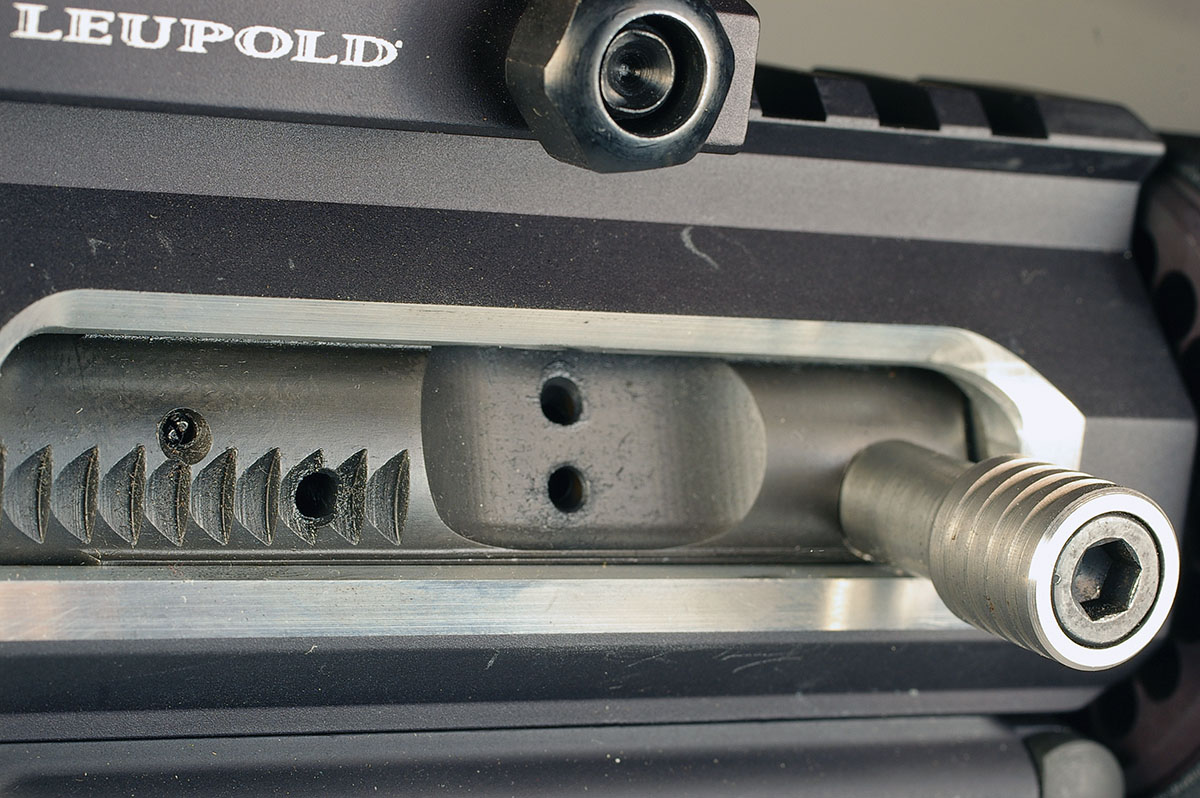 The AR-X’s bolt features a side-charging handle that makes the rifle easy to cycle.